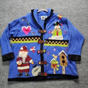 Vtg Storybook Knits 3X Cardigan Sweater Christmas Novelty 3D Knit Teacher Winter
